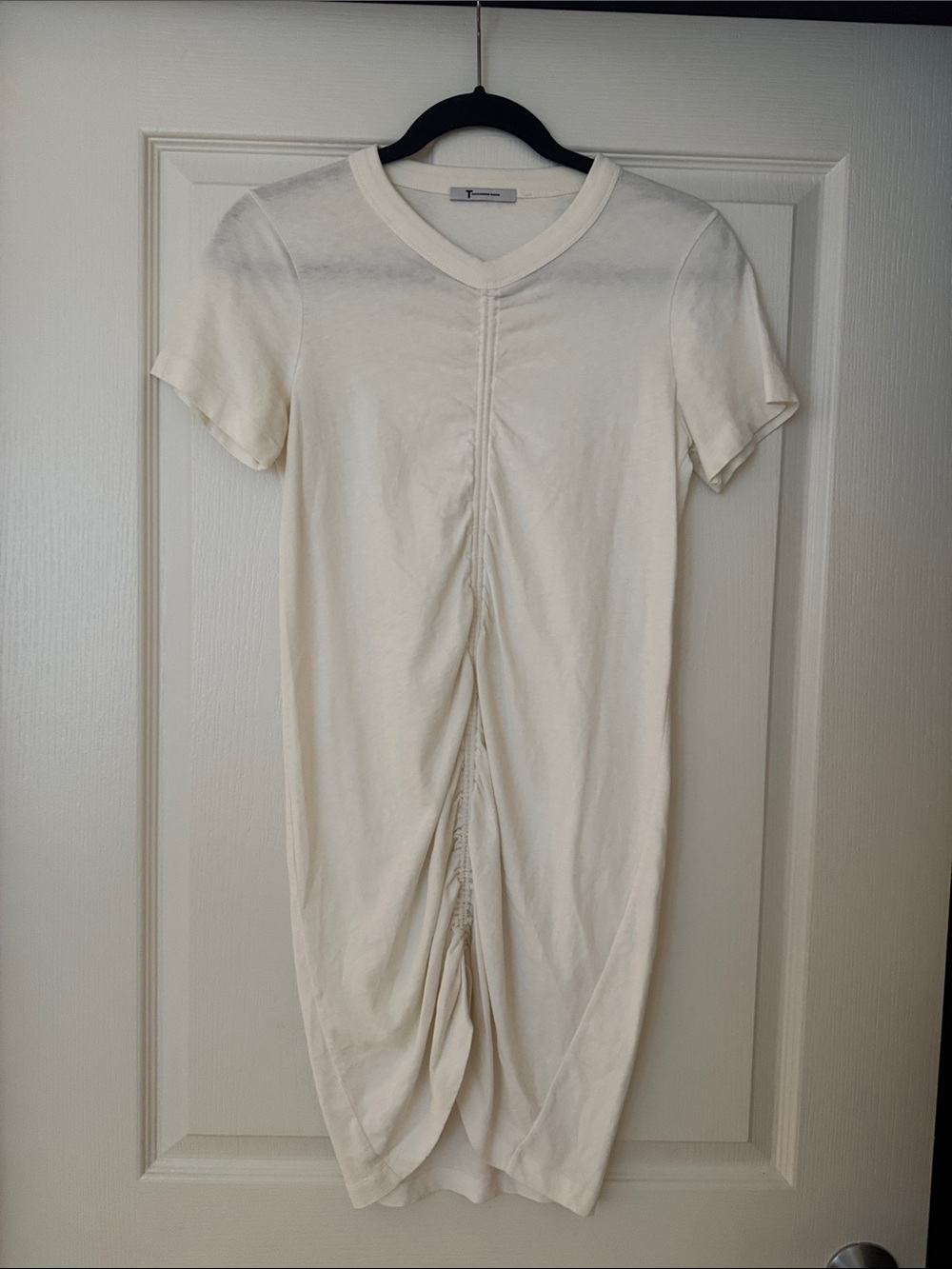T by Alexander Wang Cream Ruched Midi Dress